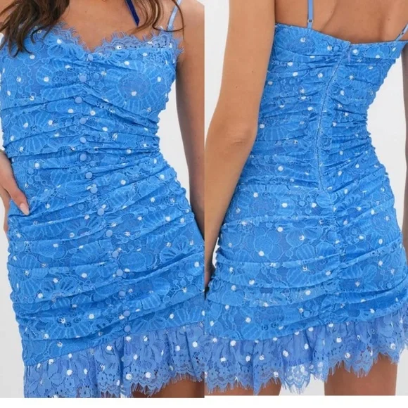 For Love And Lemons Samira Blue Lace Mini Dress size medium NWT - Picture 1 of 9